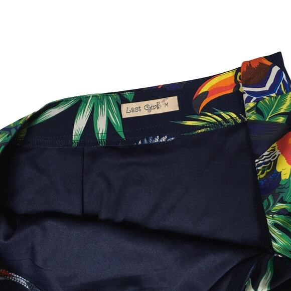 Last Girl Maxi Skirt Ruffle Tropical Toucan Rainforest Womens M Navy Multi-Color - Picture 3 of 7